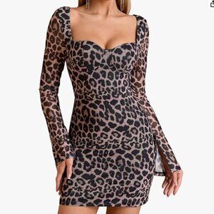NWT Leopard Mini Dress Backless Size Large